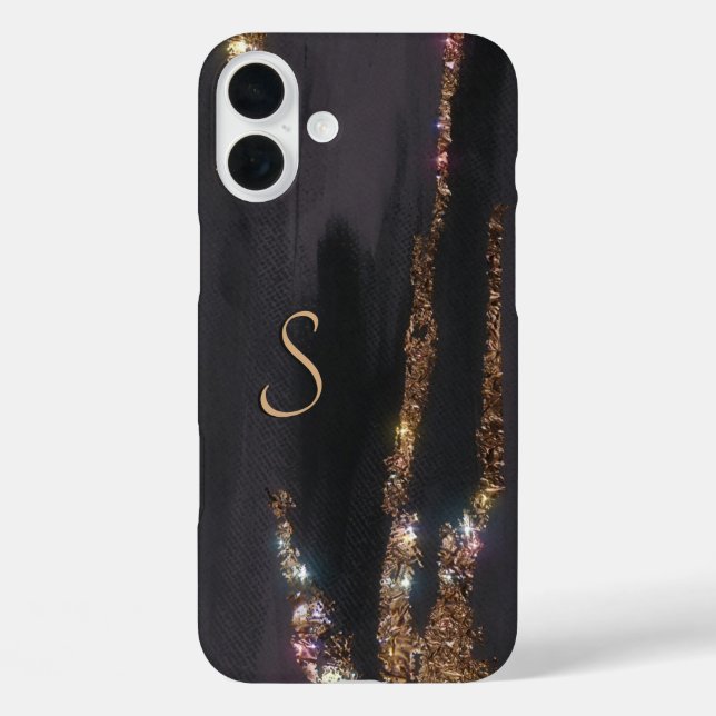 Modern Black Gold Monogrammed Case- Mate iPhone Case-Mate iPhone Case (Back)