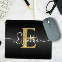 Modern Black Gold Monogrammed Girly Elegant Script