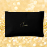 Modern Black Gold Monogrammed Travel Cosmetic Golf<br><div class="desc">Create your own custom, personalised, beautiful modern elegant faux gold script / typography monogram monogrammed, durable Spun Polyester, mens womens solid plain black zippered cosmetic makeup toiletry bag golf beach accessory pouch. Simply type in your name / initials / monogram, to customise. Make a great gift for birthday, fathers day,...</div>