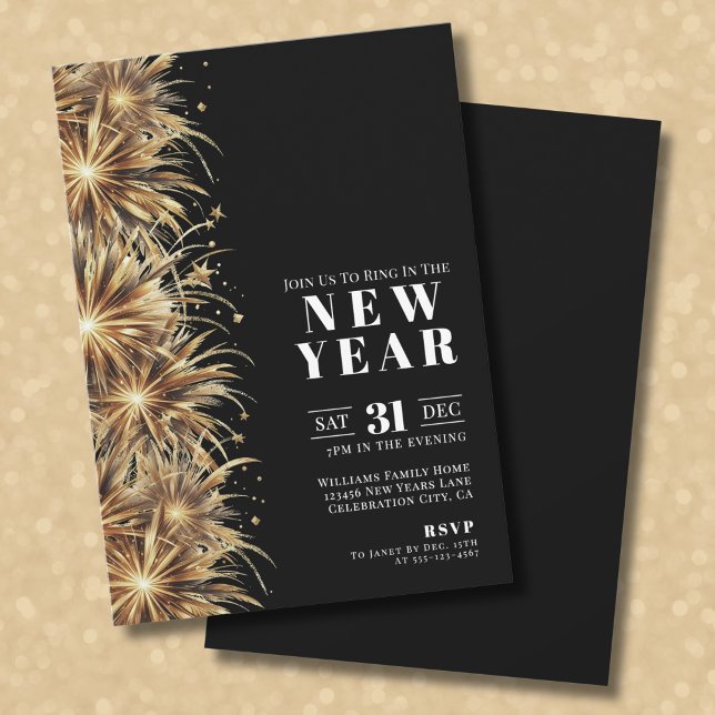 Modern Black Gold New Year's Eve Party Invitation (Modern Black Gold New Year's Eve Party Invitation)