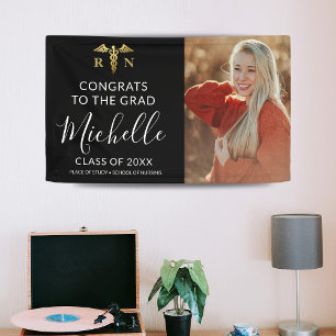 Modern Black & Gold Nurse Medical Photo Graduation Banner