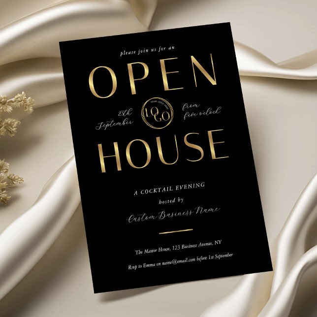 Modern Black & Gold Open House Corporate Logo Invitation (Creator Uploaded)