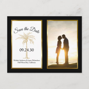 Modern Black Gold Palm Wedding Save The Date Photo Announcement Postcard