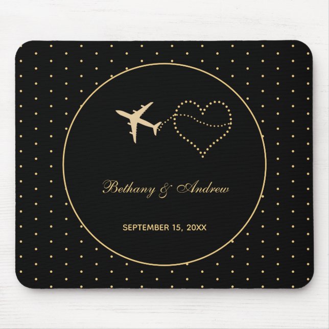 Modern Black Gold Personalised Wedding  Script Mouse Pad (Front)