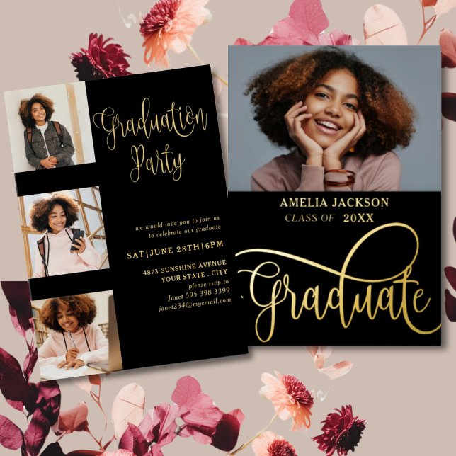 Modern Black & Gold Photo Collage Graduate  (Creator Uploaded)