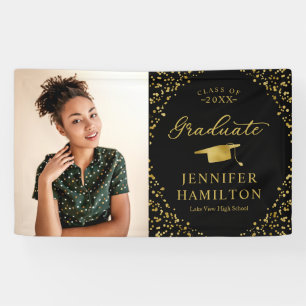 Modern Black Gold Photo Graduation Banner