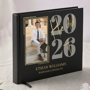 Modern Black Gold Photo Graduation Party Guest Book