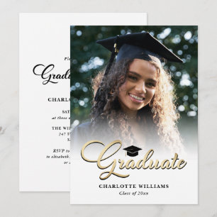 Modern Black Gold Photo Graduation Party Invitation