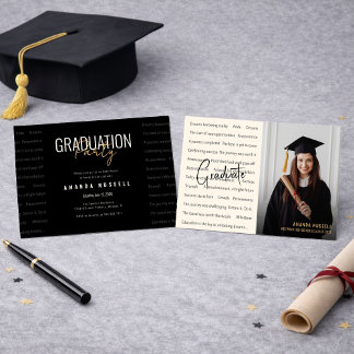 Modern Black & Gold Photo Graduation Party Invitation