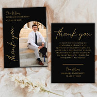 Modern Black Gold Photo Graduation Thank You Card