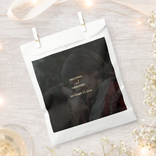 Modern Black Gold Photo Overlay Wedding Favour Bags