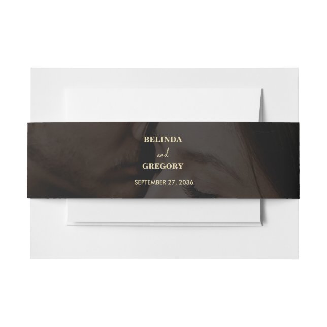 Modern Black Gold Photo Overlay Wedding Invitation Belly Band (Front Example)