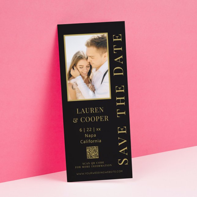 Modern Black Gold Photo QR Code Wedding Save The Date (Creator Uploaded)