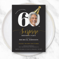 Modern Black Gold Photo Surprise 60th Birthday