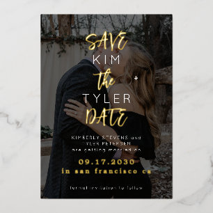 Modern black gold photo wedding save date 