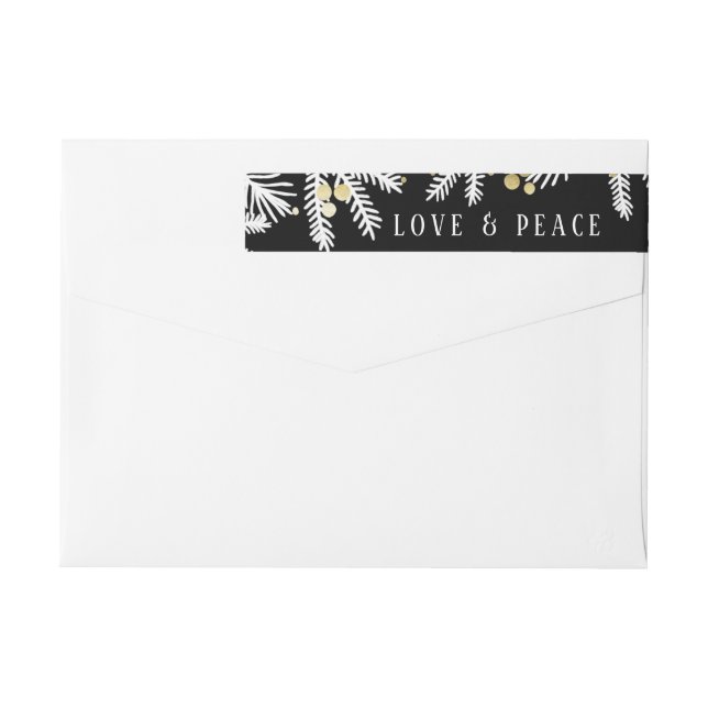 Modern Black & Gold Pine and Berries Address Label (Back)