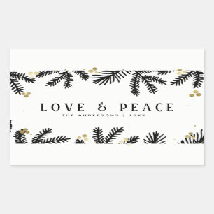 Modern Black & Gold Pine and Berries Holiday Rectangular Sticker
