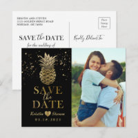 Modern Black Gold Pineapple Photo Save the Date