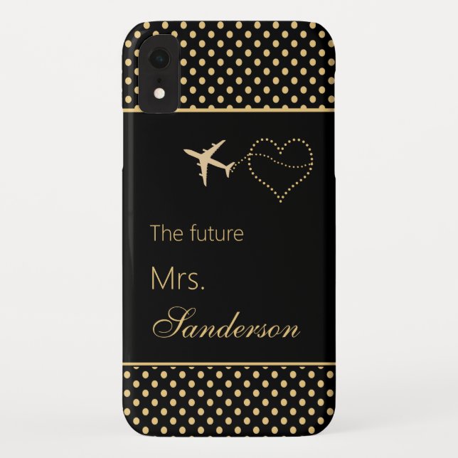 Modern Black Gold Polka Dots Future Mrs Custom Case-Mate iPhone Case (Back)