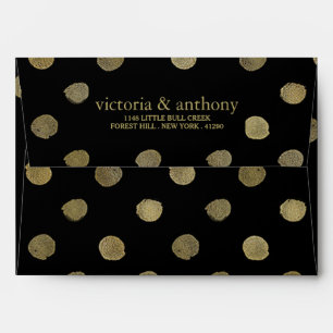 Modern Black & Gold Polka Dots Wedding Envelope
