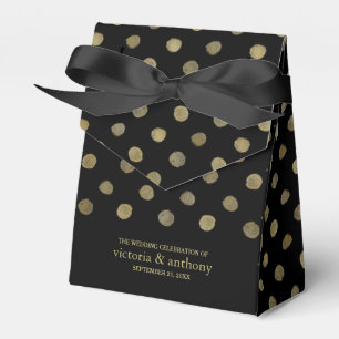 Modern Black & Gold Polka Dots Wedding Favour Box
