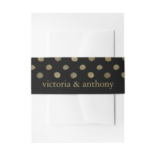 Modern Black & Gold Polka Dots Wedding Invitation Belly Band