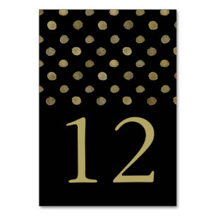 Modern Black & Gold Polka Dots Wedding Number Table Number