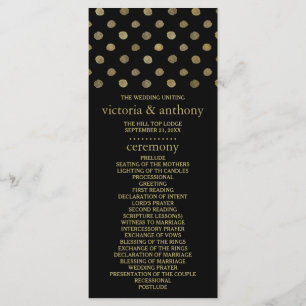 Modern Black & Gold Polka Dots Wedding Program Programme