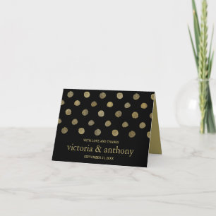 Modern Black & Gold Polka Dots Wedding Thank You Card