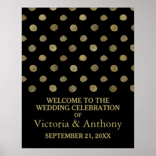 Modern Black & Gold Polka Dots Wedding Welcome Poster