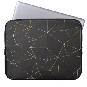 Modern Black-Gold Polygonal Shapes Texture Laptop Sleeve