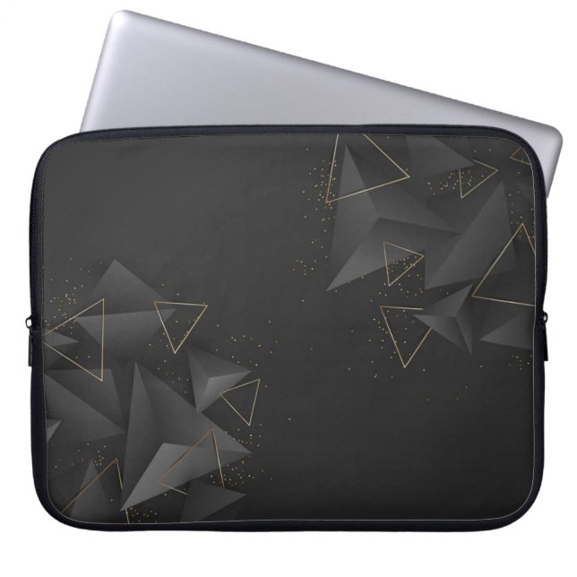 Modern Black-Gold Polygonal Shapes Texture Laptop Sleeve (Front)
