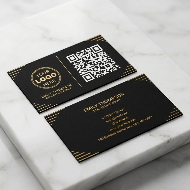 Modern Black & Gold QR Code | Luxury Art Deco Business Card (The Future of Networking: Luxury Art Deco QR Code Business CardThe Future of Networking: Luxury Art )