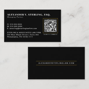 Modern Black Gold QR Code Luxury Professional Business Card