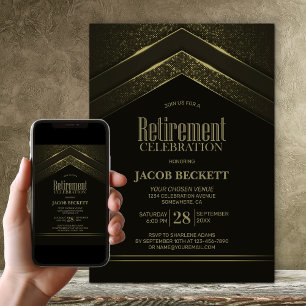 Modern Black Gold Retirement Party Invitation