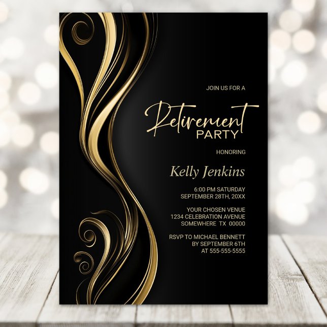 Modern Black Gold Retirement Party Invitation (Creator Uploaded)