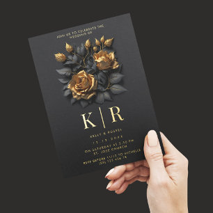 Modern Black Gold Roses Gothic Wedding