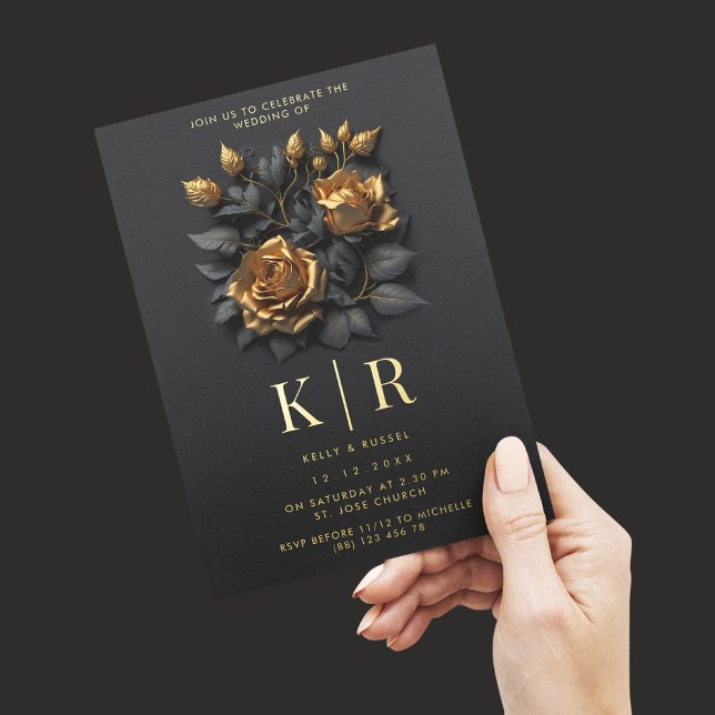 Modern Black Gold Roses Gothic Wedding (Creator Uploaded)