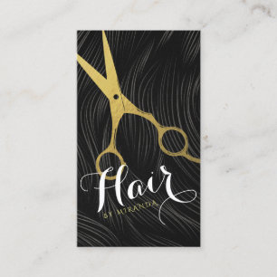 Modern Black Gold Scissors Hair Salon Hairstylist Appointment Card