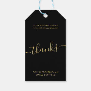 Modern black gold script business thank you gift tags