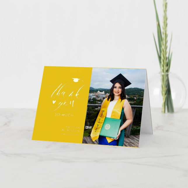 Modern Black Gold Script Graduation Thank You Foil Greeting Card (Front)