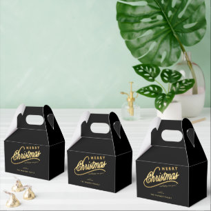 Modern Black & Gold Script Merry Christmas Favour Box