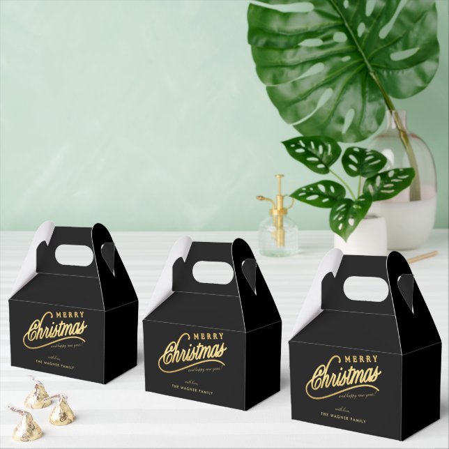 Modern Black & Gold Script Merry Christmas Favour Box (Multiple)
