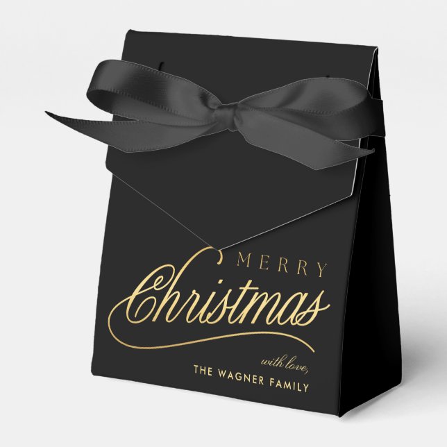 Modern Black & Gold Script Merry Christmas Favour Box (Front Side)