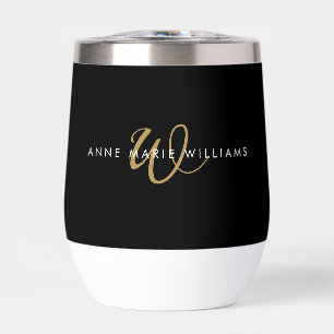 Modern Black Gold Script Monogram