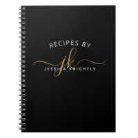 Modern Black Gold Script Monogram Name Stylish