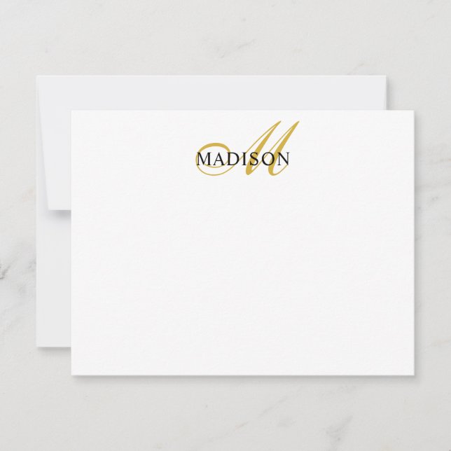 Modern Black Gold Script Monogram Serif Name Card (Front)