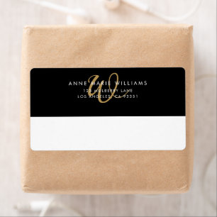 Modern Black Gold Script Monogram Shipping