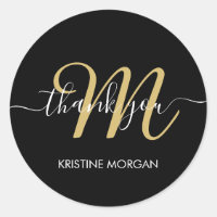 Modern black gold script monogram thank you