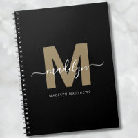 Modern Black Gold Script Name Initial Monogram